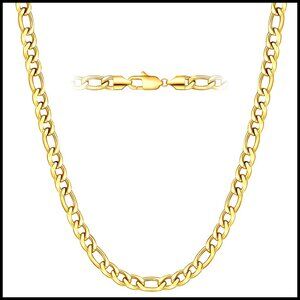 Stainless Steel Figaro Chain Necklace Classic Minimal Mens Womens Jewelry